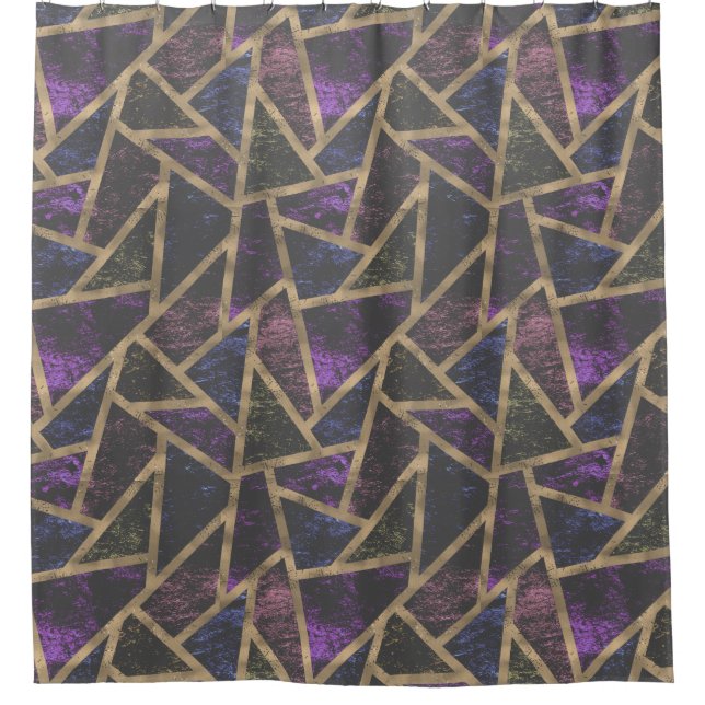 Purple and gold mosaic pattern shower curtain (Front)