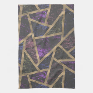 Purple and gold mosaic pattern tea towel