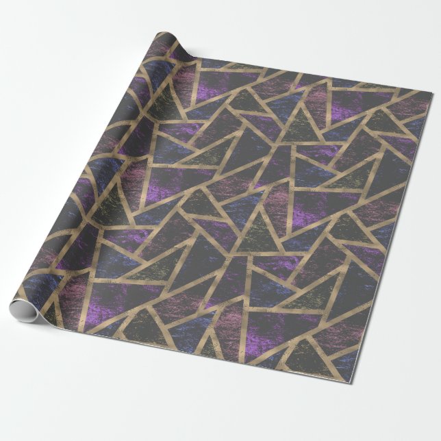 Purple and gold mosaic pattern wrapping paper (Unrolled)