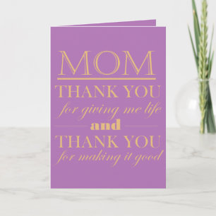 Purple and Gold Mother's Day Thank You Mum Card