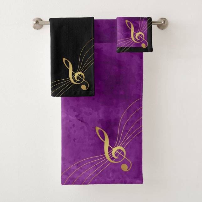 Purple and Gold Music Towels - Treble Clef (Insitu)