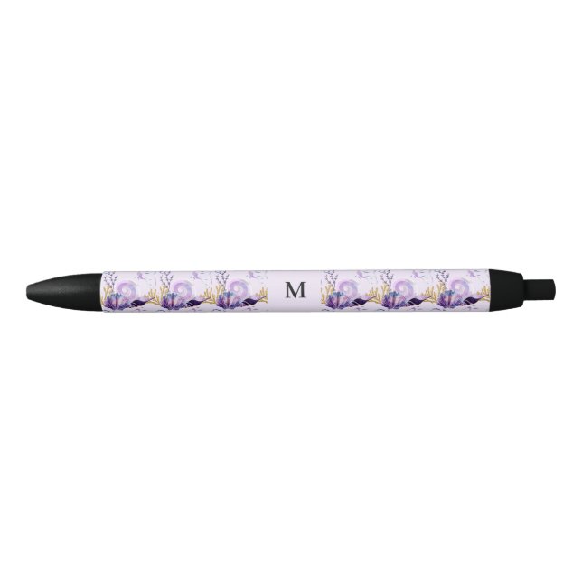 Purple and gold nautical watercolor  ocean black ink pen (Front)