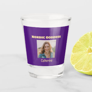 Purple and Gold Nordic Goddess Custom Photo Shot Glass
