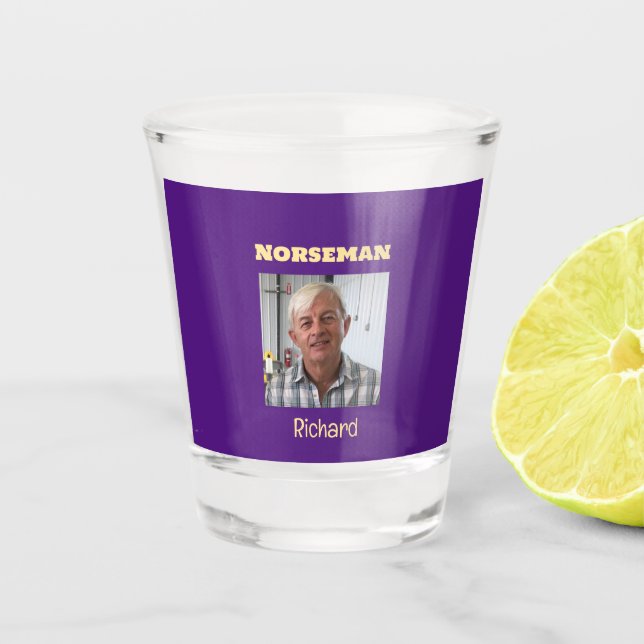 Purple and Gold Norseman Custom Photo Shot Glass (Front)