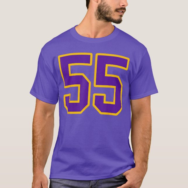 Purple and Gold Number 55 Jersey Player Uniform 55 T-Shirt (Front)