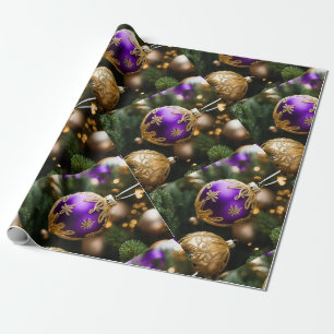 Purple and Gold Ornament Photo Wrapping Paper