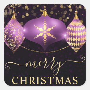 Purple and Gold Ornaments Baubles Christmas Square Sticker