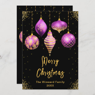 Purple and Gold Ornaments Merry Christmas Holiday Card