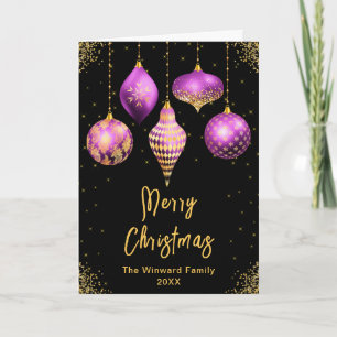 Purple and Gold Ornaments Merry Christmas Holiday Card