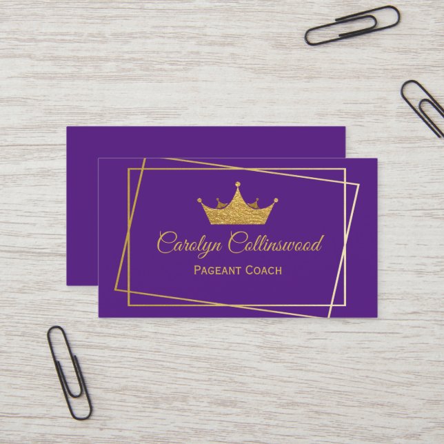 Purple and Gold Pageant Coach Business Card (Front/Back In Situ)
