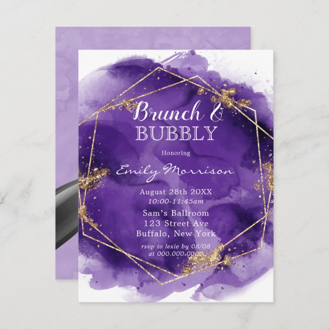 Purple and Gold Paint Brunch & Bubbly  Invitation (Front/Back)