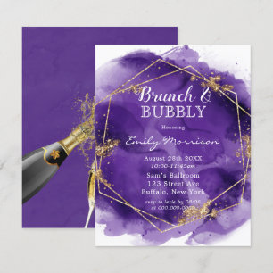 Purple and Gold Paint Brunch & Bubbly  Invitation