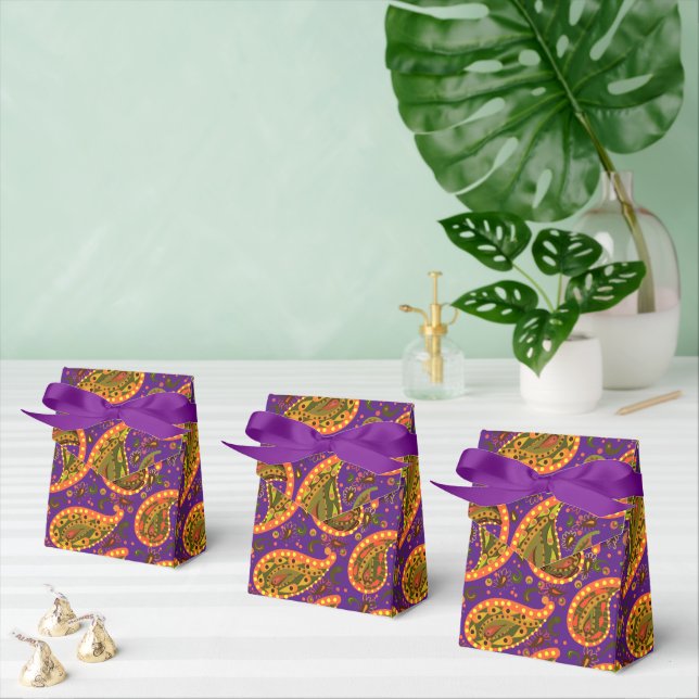 Purple and Gold Paisley Beautiful Bright Favour Box (Multiple)