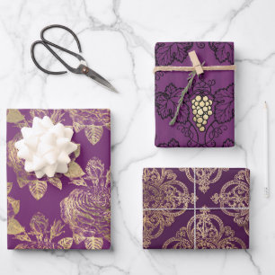Purple and Gold Paris themed Wrapping Paper Sheet