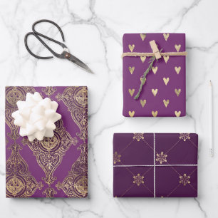Purple and Gold Paris themed Wrapping Paper Sheet