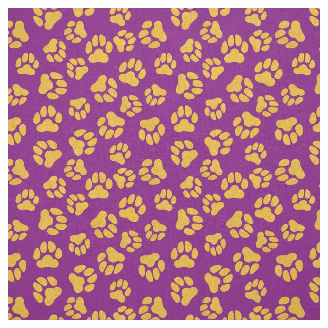 Purple and Gold Paw Print Fabric (Swatch)