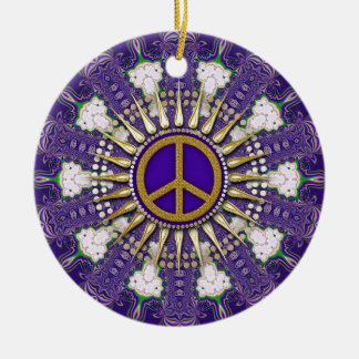 Purple and Gold Peace Sign Ceramic Tree Decoration