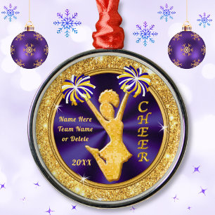 Purple and Gold Personalised Cheer Christmas Gifts Metal Tree Decoration