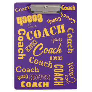 Purple and Gold Personalised Coach Gift Name Art Clipboard