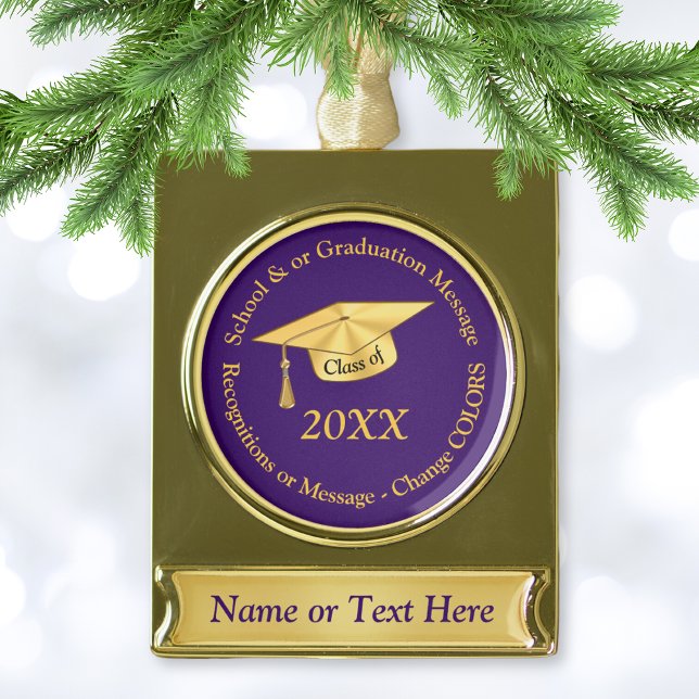 Purple and Gold Personalised Graduation Ornaments (Graduation Ornaments. Inexpensive graduation gifts. Graduation Christmas Tree Ornament, for him, her)