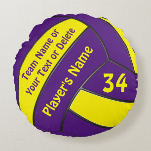 Purple and Gold Personalised Volleyball Gifts Round Cushion