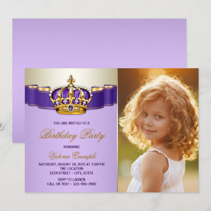 Purple and Gold Princess Birthday Party Invitation
