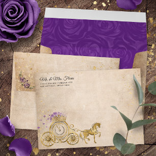 Purple and Gold Princess Carriage Return Address Envelope