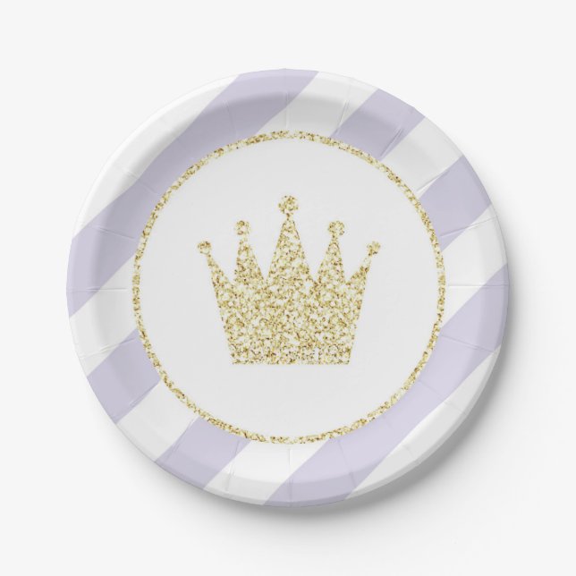 Purple and Gold Princess Crown Party Plates (Front)
