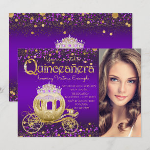 Purple and Gold Princess Photo Quinceanera Invitation