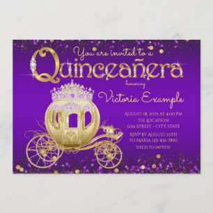 Purple and Gold Princess Quinceanera Invitation