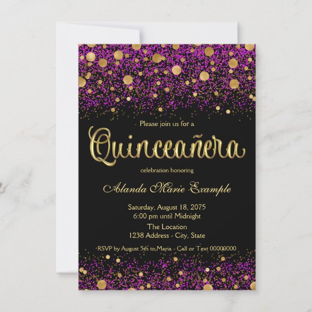 Purple and Gold Quinceanera Invitation (Front)
