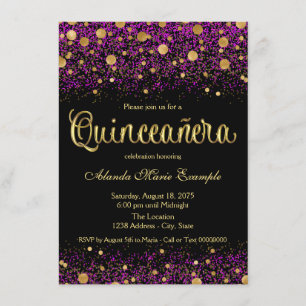 Purple and Gold Quinceanera Invitation