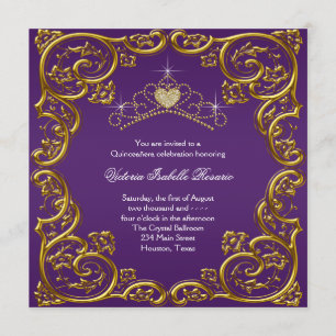 Purple and Gold Quinceanera Invitation