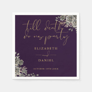 Purple And Gold Roses Floral Gothic Wedding Napkin