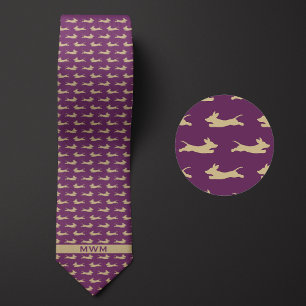 Purple and Gold Running Dachshund Tie