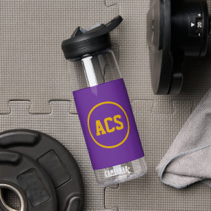 Purple and Gold School Colours and Letters Water Bottle