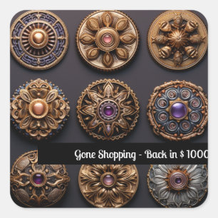 Purple and Gold Sew on Button Magic Day 2 Square Sticker