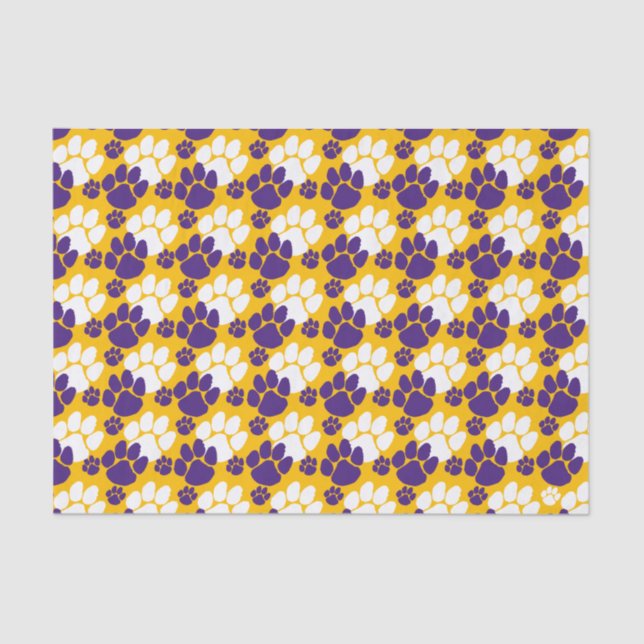 Purple and Gold Small Pawprints Tissue Paper (Front)