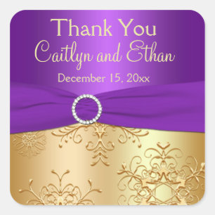 Purple and Gold Snowflakes Wedding Favour Sticker