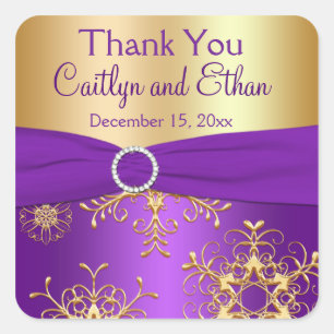 Purple and Gold Snowflakes Wedding Favour Sticker