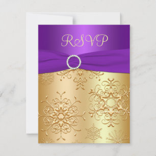 Purple and Gold Snowflakes Wedding RSVP Card