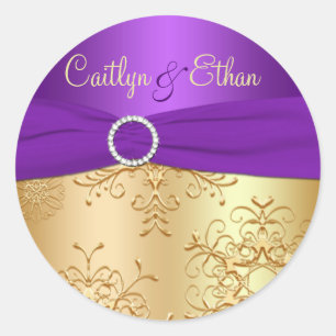 Purple and Gold Snowflakes Wedding Sticker