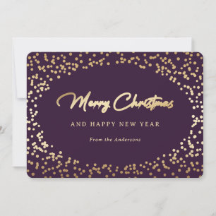 Purple and Gold Snowy Holiday Card