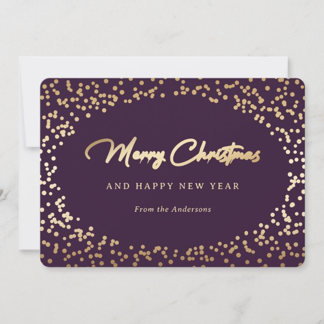 Purple and Gold Snowy Holiday Card (Front)