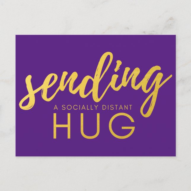 Purple and Gold Social Distancing Hug Postcard (Front)