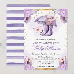 Purple and Gold Spring Umbrella Baby Shower Invitation