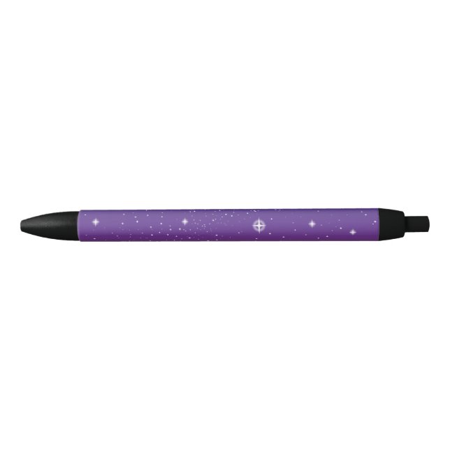 Purple and Gold Starry Sunset Sky Black Ink Pen (Front)