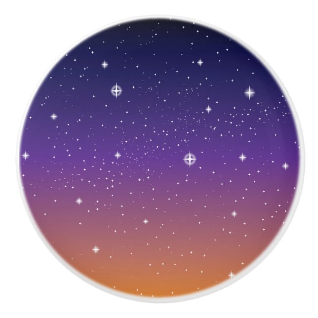 Purple and Gold Starry Sunset Sky Ceramic Knob (Front)