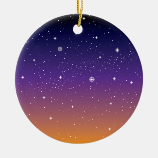 Purple and Gold Starry Sunset Sky Ceramic Tree Decoration (Front)