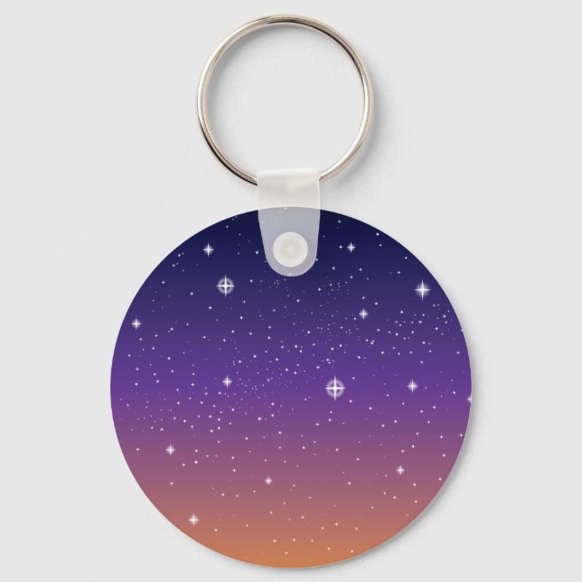 Purple and Gold Starry Sunset Sky Key Ring (Front)